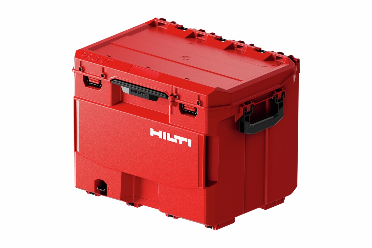 Abbildung der extragroßen ProKit Werkezugbox auf einem Trolley zusammen mit allen anderen Komponenten aus dem ProKit Sortiment