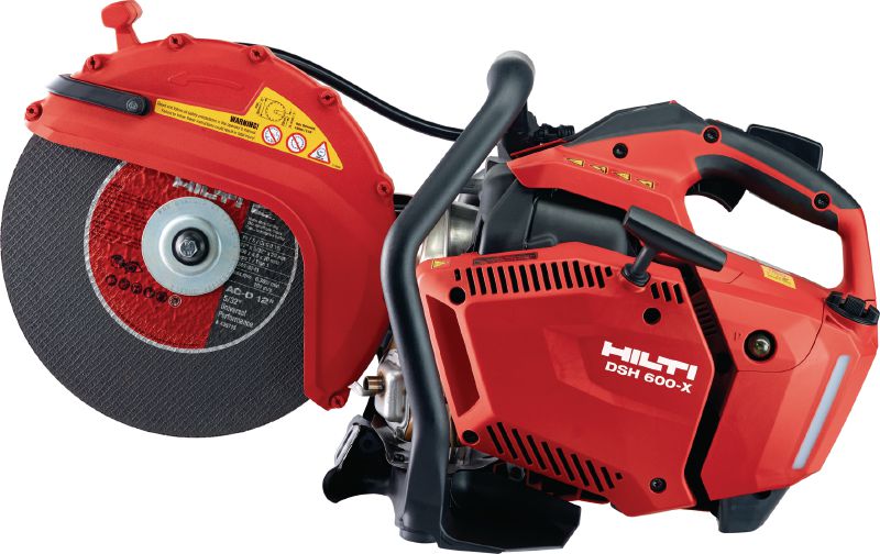 DSH 600-X spēka zāģis (300 mm) Kompakts benzīnzāģis (63 cc) ar augšpusē izvietotu rokturi un asmens bremzi – betona, mūra un metāla zāģēšanai līdz pat 120 mm dziļumā, izmantojot 300 mm griešanas diskus