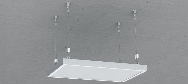 Troses slēdzenes MW-EB L komplekts ar stiepļu trosi, galā uzstādīta skrūve ar cilpu Stiepļu trose ar iepriekš uzstādītu vītņskrūvi ar cilpu un regulējamu slēdzeni, lai stiprinājumi nepieskartos betonam un tēraudam Pielietojumi 1
