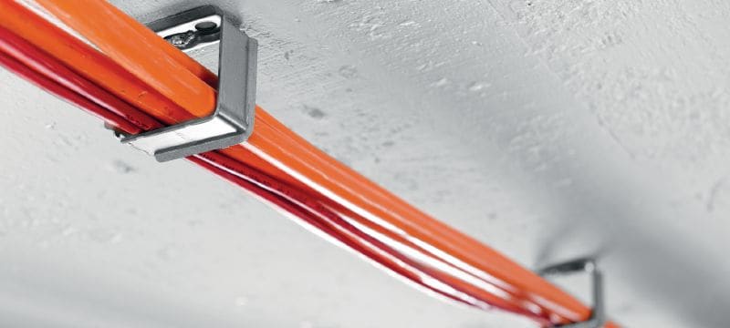 Metāla vadu turētājs X-ECH-FE MX Metāla vadu saišķa turētājs. Paredzēts izmantošanai griestiem vai sienām kopā ar naglām lentā vai enkurskrūvēm Pielietojumi 1