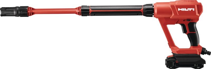 PC 2-22 akumulatora spiediena tīrītājs Pārnēsājams spiediena tīrītājs ar darba spiedienu līdz 40 bāriem (580 PSI) vieglai tīrīšanai būvlaukumos (Nuron akumulatoru platforma)