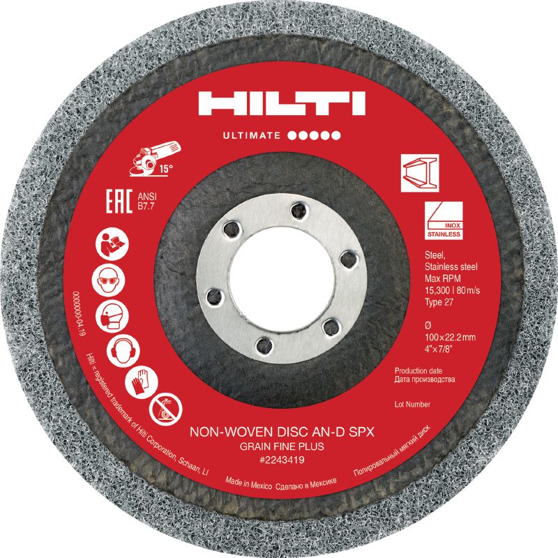Neaustie diski bez pamatnes AN-D SPX Izcilas kvalitātes neaustie slīpēšanas diski ar šķiedras pamatni (27. veids) nerūsoša tērauda, alumīnija un citu metālu apdares darbiem