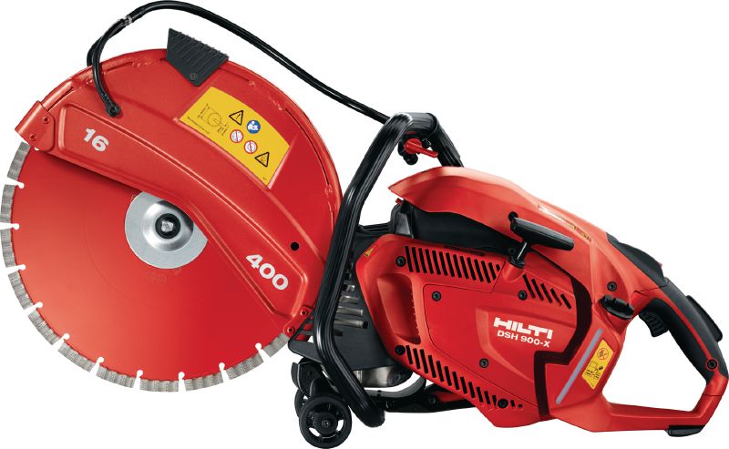 DSH 900-X spēka zāģis (400 mm) Jaudīgs, viegli darbināms spēka zāģis ar 87 kubikcentimetru motoru un automātisko gaisa vārstu — maksimālais diska diametrs 400 mm griešanai līdz pat 150 mm dziļumā