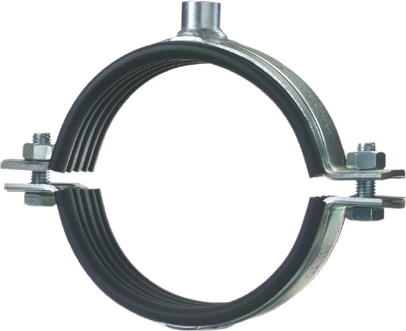 MP-MXI-F īpaši lielai slodzei piemērota cauruļu skava (ar skaņas izolāciju) Sevišķi lielai slodzei paredzēta augstas kvalitātes karsti cinkota (HDG) cauruļu skava, ar skaņas izolācijas ieklājumu