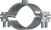 MFP-F Karsti cinkots (HDG) nekustīga balsta cauruļu skava, kas paredzēta maksimālai veiktspējai konstrukcijās ar lielas slodzes caurulēm