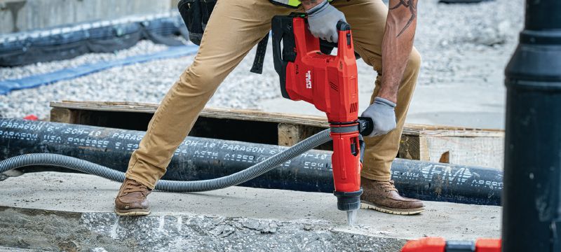 Akumulatora perforators TE 60-22 Akumulatora SDS Max (TE-Y) perforators ar aktīvo vibrācijas samazināšanas sistēmu un aktīvo griezes momenta kontroles sistēmu lielas slodzes betona urbšanas un kalšanas darbiem (Nuron akumulatoru platforma) Pielietojumi 1