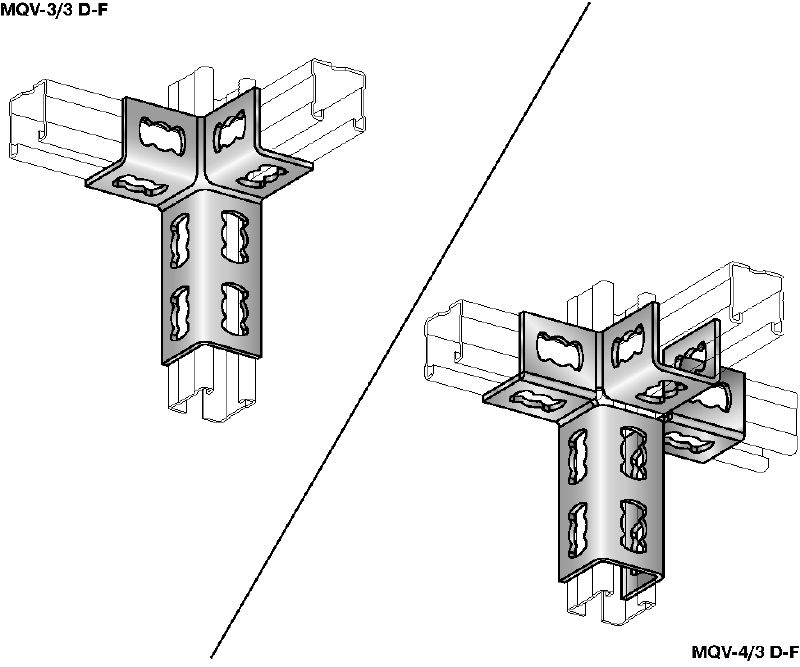 MQV-3D-F montāžas savienotājs profiliem Karsti cinkots (HDG) kanāla savienotājs trīsdimensiju konstrukcijām