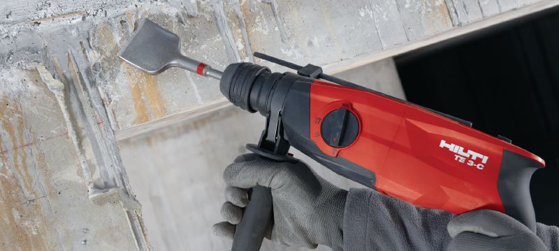 TE 3-C perforators Jaudīgs perforators SDS Plus (TE-C) ar pistoļveida rokturi, trim režīmiem un drupināšanas funkciju Pielietojumi 1
