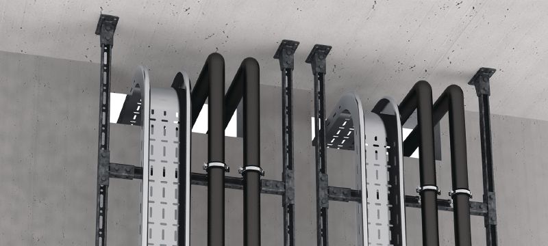 MT-B-O2 FL OC iepriekš samontēta balstplātne Pamata savienotājs ar iepriekš samontētu ātri fiksējamu uzgriezni un skrūvi statņu kanālu konstrukciju enkurošanai betonā un tēraudā ārpus telpām ar zemu piesārņojuma līmeni Pielietojumi 1