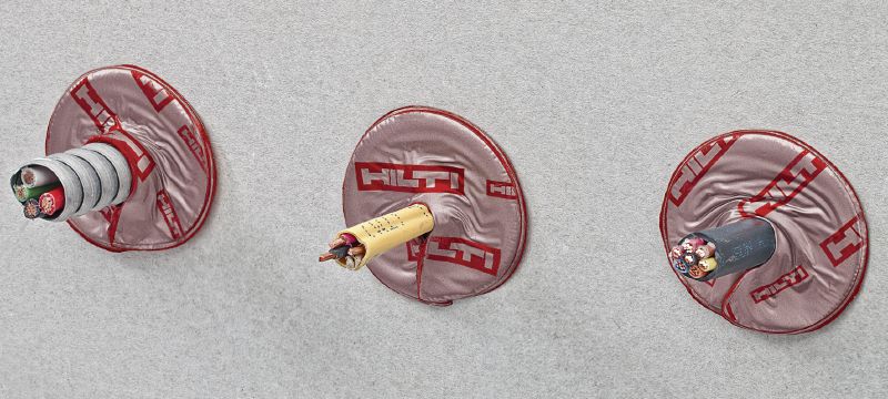 CFS-D 25 ugunsdrošs vadu disks Pašlīmējošas ugunsdrošās tepes diski. Izmantojami atsevišķiem vadiem vai vadu saišķiem urbumos, kuru diametrs nav lielāks par 25 mm Pielietojumi 1