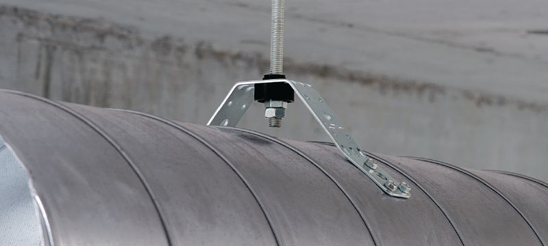 MVA-S ventilācijas cauruļu balsts Cinkots ventilācijas kanāls apaļu ventilācijas kanālu nostiprināšanai, ar skaņas izolāciju Pielietojumi 1