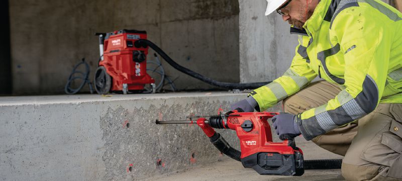 Akumulatora perforators TE 30-22 Jaudīgs akumulatora SDS Plus (TE-C) perforators ar aktīvo vibrācijas samazināšanas sistēmu un aktīvo griezes momenta kontroles sistēmu betona urbšanas un kalšanas darbiem (Nuron akumulatoru platforma) Pielietojumi 1