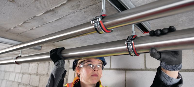 MP-U-I ātri aizverama cauruļu skava (ar skaņas izolāciju) Cinkota, ātri aizverama cauruļu skava ar skaņas izolācijas ieliktni maksimālai produktivitātei vidējas slodzes apstākļos Pielietojumi 1