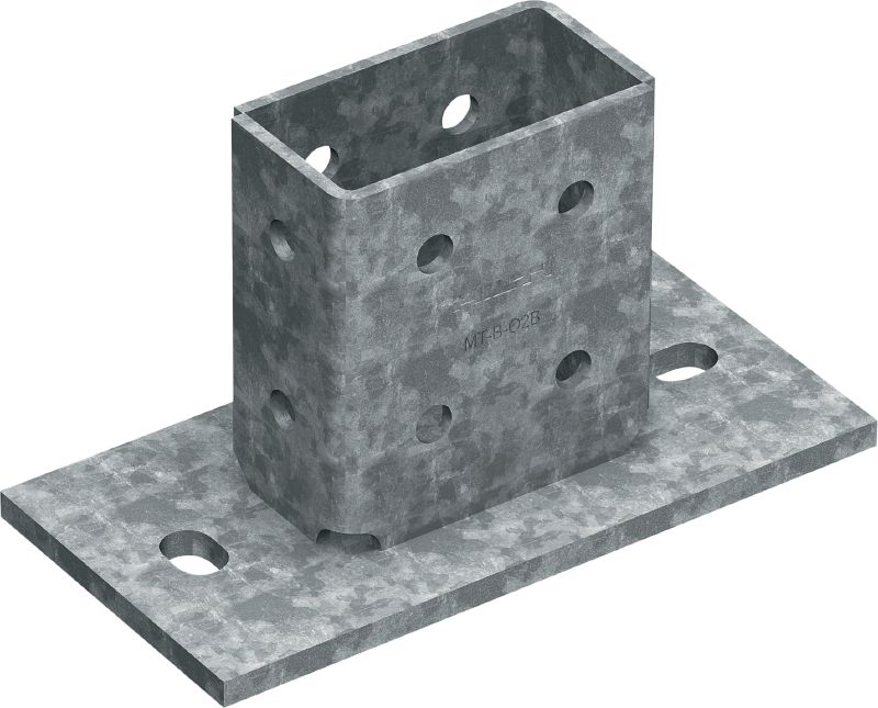 MT-B-O2B OC 3D slodzes balstplātne Pamatnes savienotājs statņa tipa kanāla konstrukciju noenkurošanai zem 3D slodzes pie betona un tērauda, paredzēts izmantošanai ārpus telpām ar zemu piesārņojumu