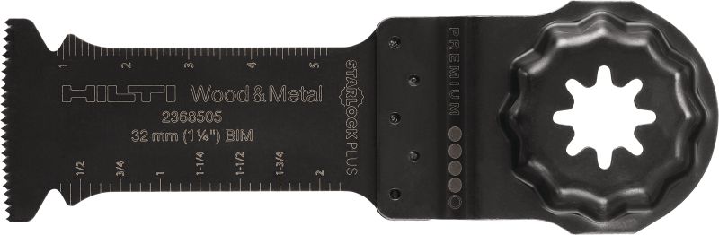 Daudzfunkcionālā instrumenta asmens taisnai griešanai Oscilējošsa daudzfunkcionālā instrumenta asmeņi taisnai griešanai. Pieejami HCS un BiM sērijas vai cietkausējuma asmeņi koka, lapkoku koksnes vai metāla taisnai griešanai