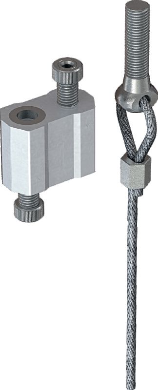 Troses slēdzenes MW-EB L komplekts ar stiepļu trosi, galā uzstādīta skrūve ar cilpu Stiepļu trose ar iepriekš uzstādītu vītņskrūvi ar cilpu un regulējamu slēdzeni, lai stiprinājumi nepieskartos betonam un tēraudam