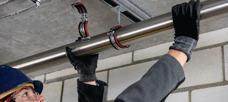 MP-U-I ātri aizverama cauruļu skava (ar skaņas izolāciju) Cinkota, ātri aizverama cauruļu skava ar skaņas izolācijas ieliktni maksimālai produktivitātei vidējas slodzes apstākļos Pielietojumi 1