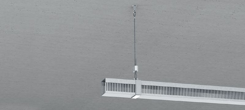 Troses slēdzenes MW-EB L komplekts ar stiepļu trosi, galā uzstādīta skrūve ar cilpu Stiepļu trose ar iepriekš uzstādītu vītņskrūvi ar cilpu un regulējamu slēdzeni, lai stiprinājumi nepieskartos betonam un tēraudam Pielietojumi 1
