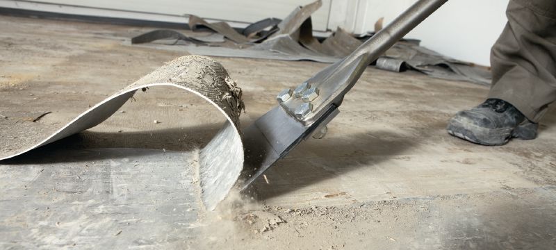 TE-Y FS sērijas grīdas skrāpji Īpaši asi SDS Max (TE-Y) sērijas grīdas skrāpju kalti grīdas segumu un pārklājumu noņemšanai, izmantojot demontāžas instrumentus Pielietojumi 1